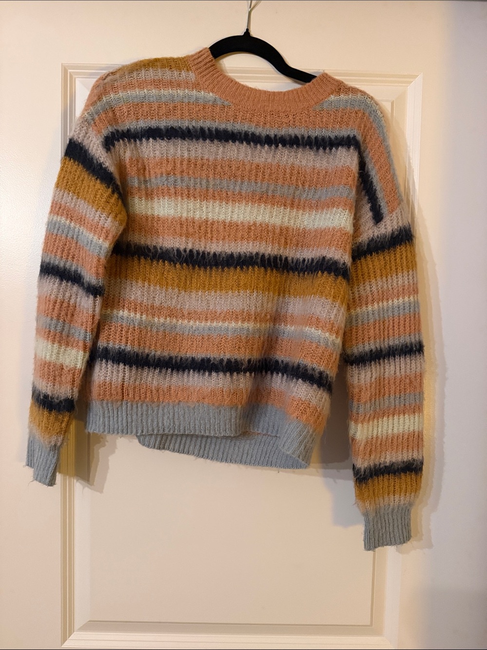 Striped Fuzzy Crewneck Sweater